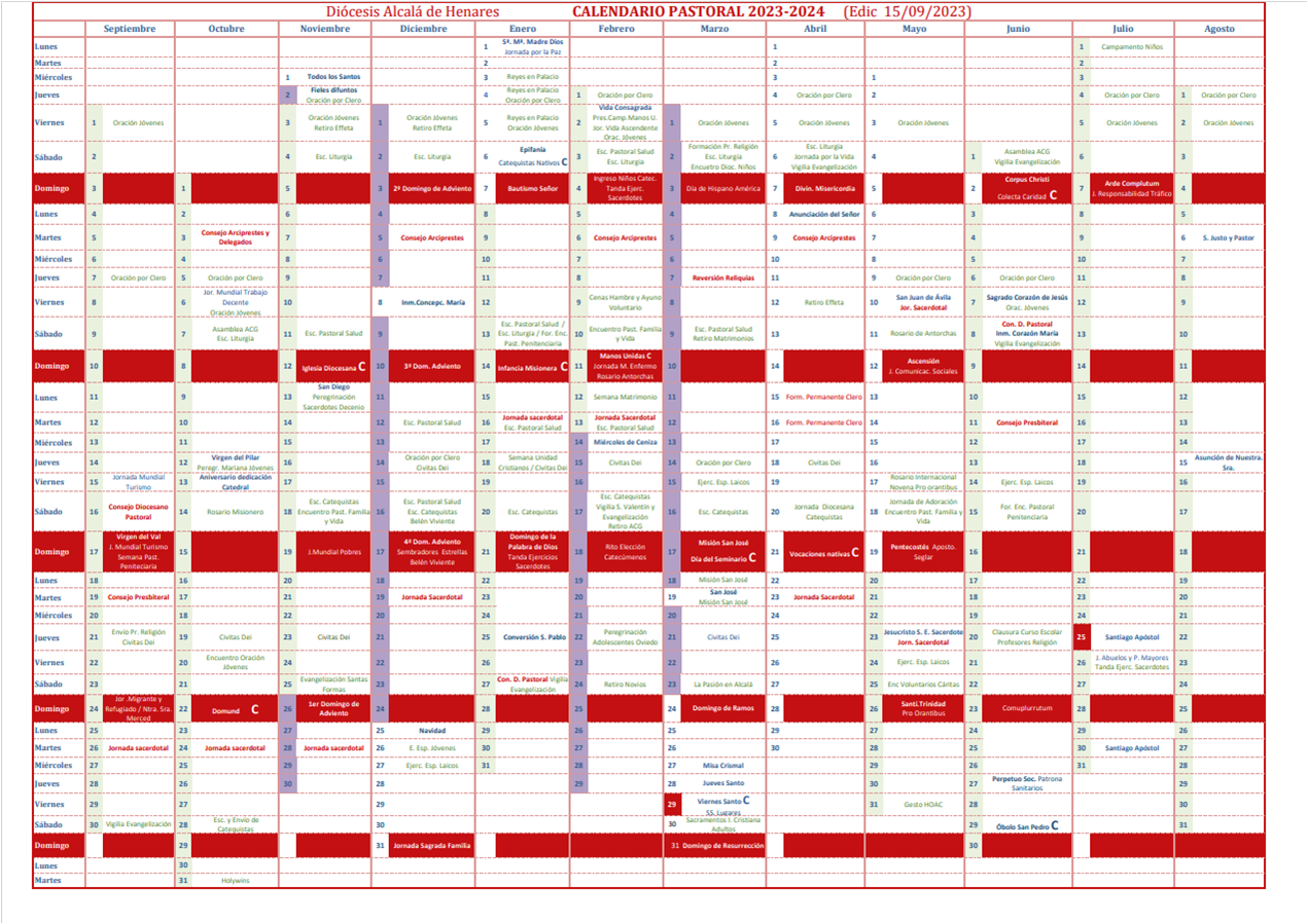 Calendario Pastoral 2023-2024 (en formato PDF) de la Diócesis de Alcalá de  Henares